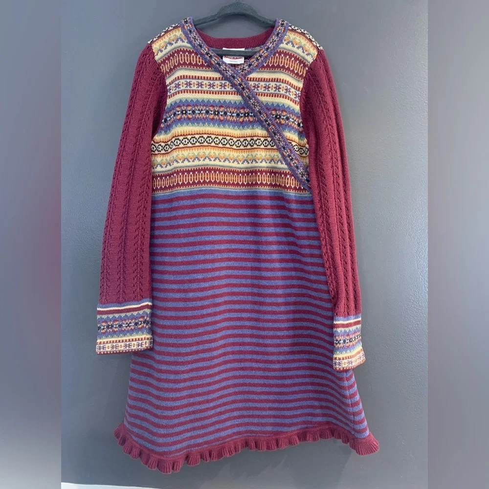 Hanna Andersson Fair Isle Knit Stylish Multicolor Knit Kids Dress size 130 - Picture 1 of 4